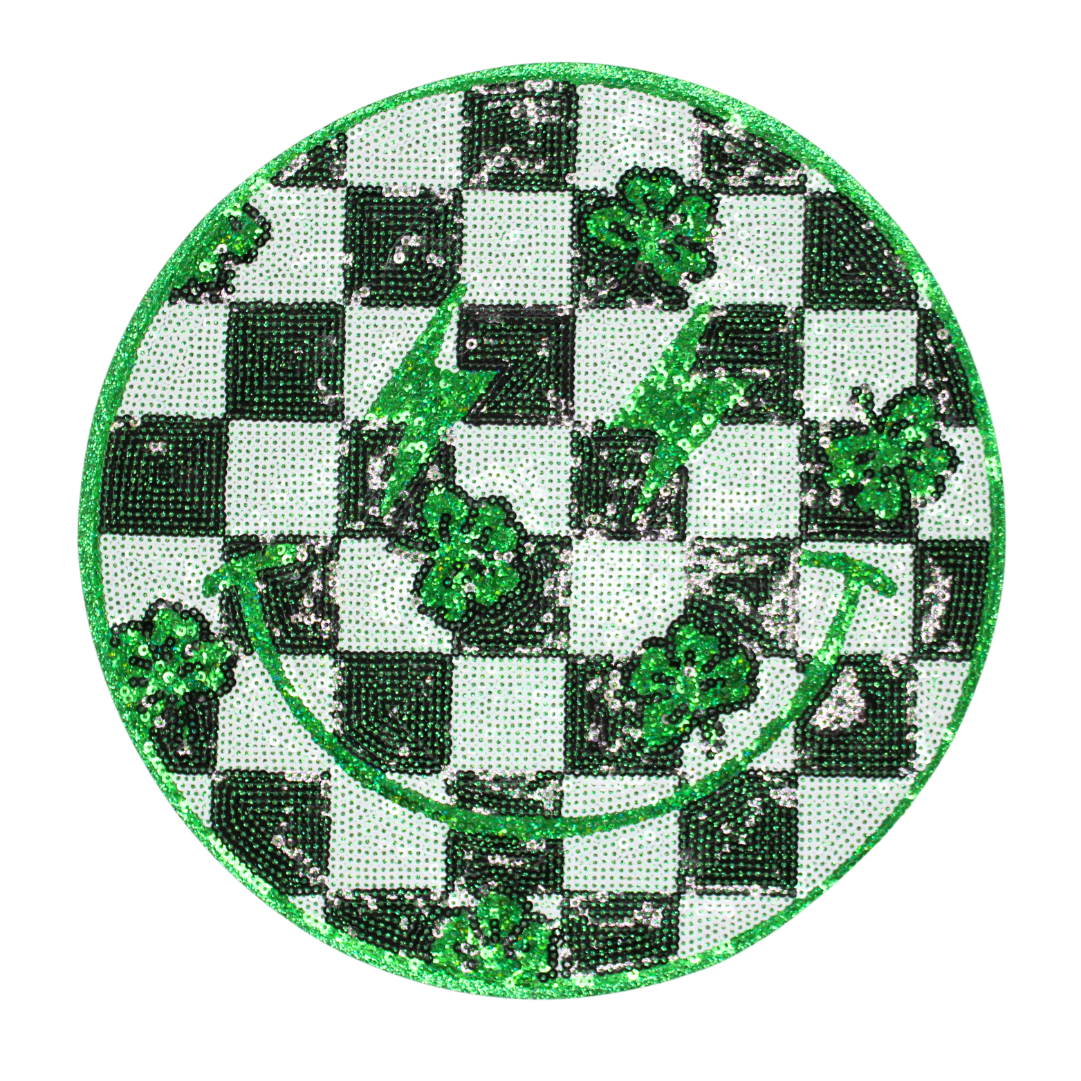 Retro Checkered Shamrock Smile Patch (Large/Sequin) image 0