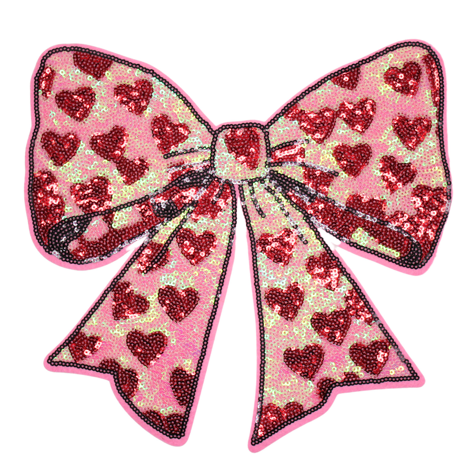 Red Little Hearts Bow Patch (Large/Sequin) image 0