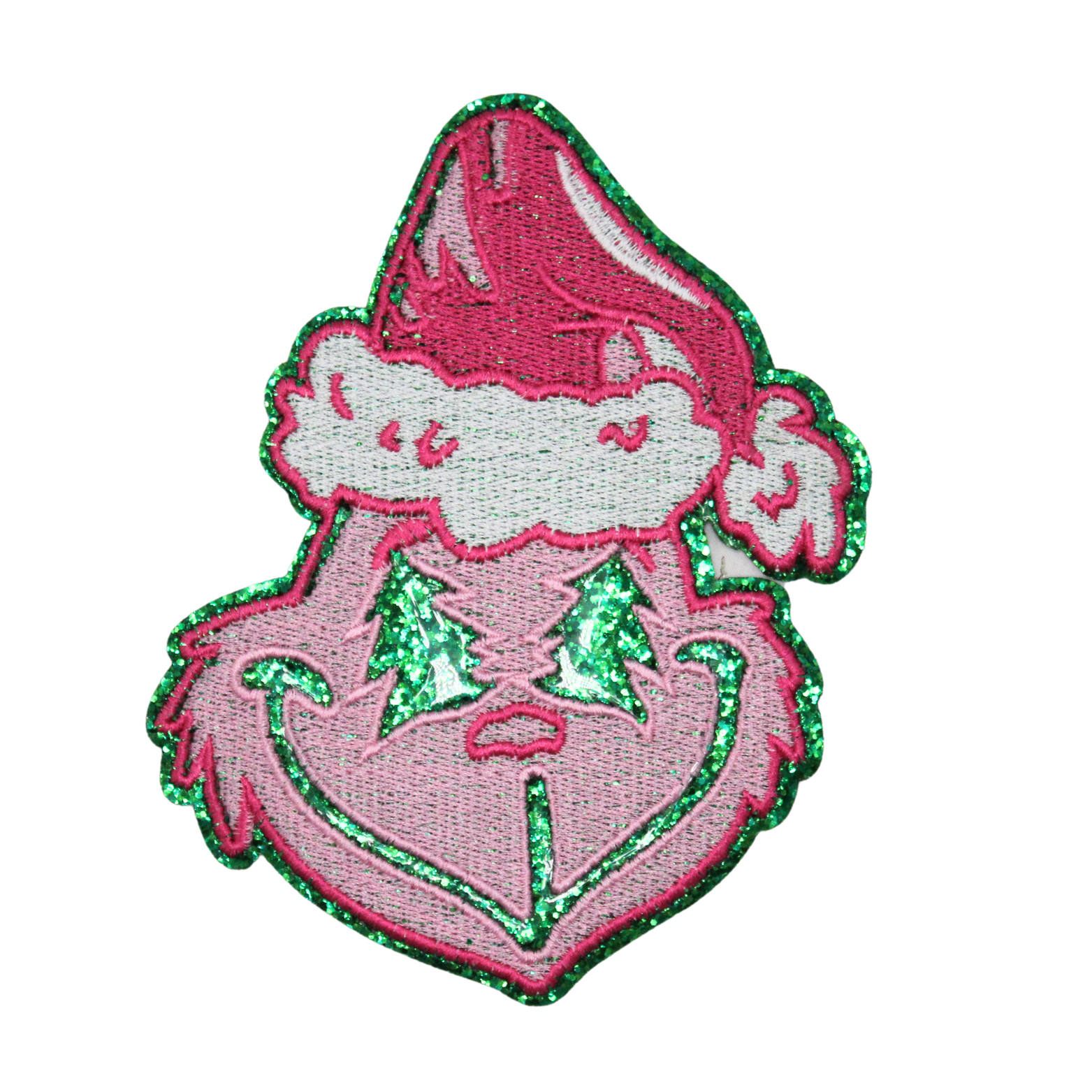 Pink Grinch Glitter Patch (Medium/Embroidery) image 0