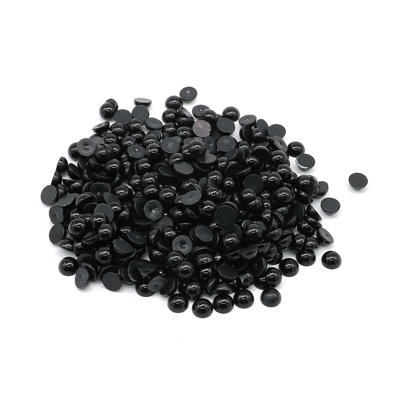 Jet Black Resin Flatback Pearls