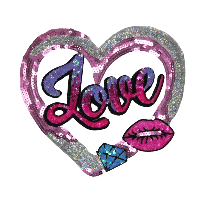 Love Pink Heart Patch (Large/Sequin) image 0