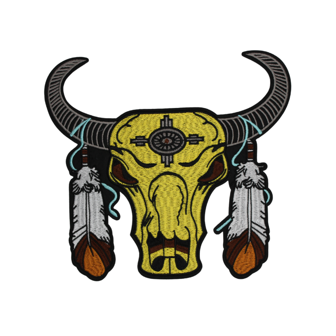 Western Bull Skull And Feathers Patch (Large/Embroidery) image 0