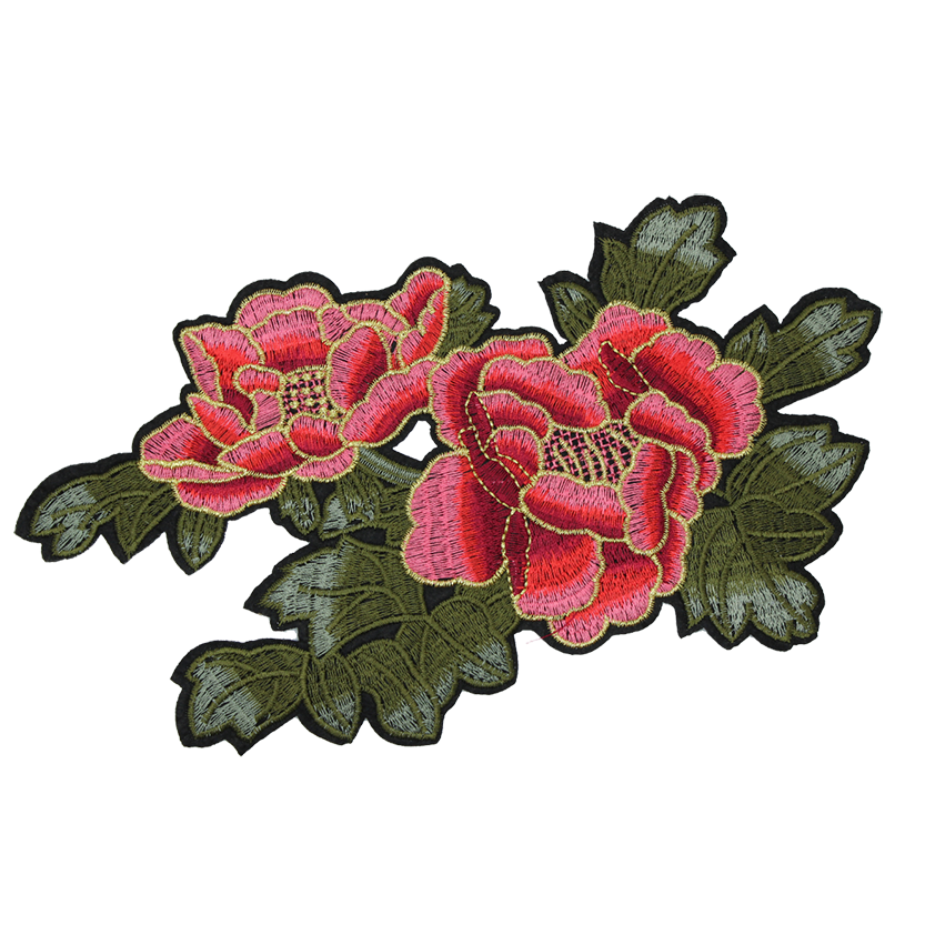 Pink Green Roses Patch (Large/Embroidery) image 0
