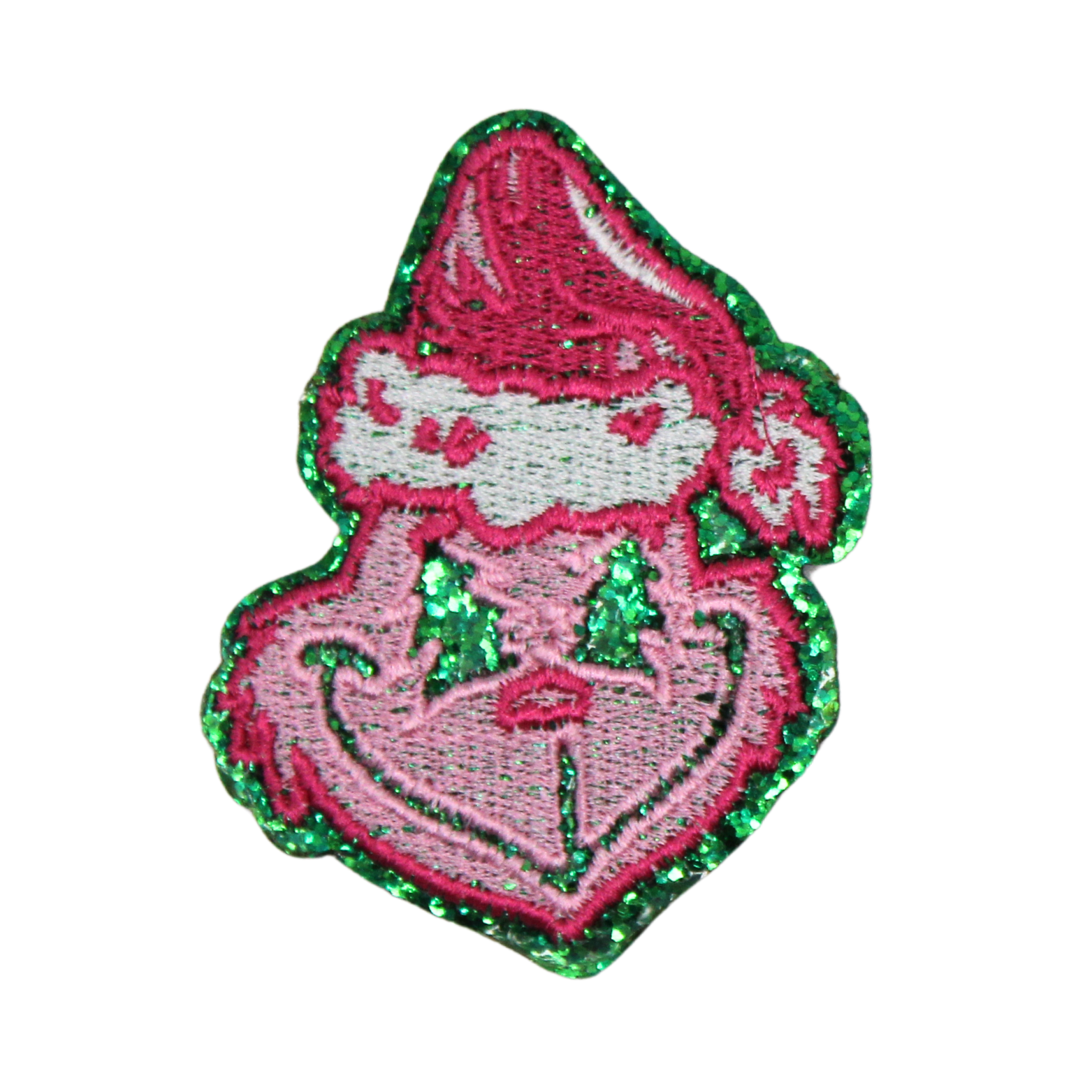Pink Grinch Glitter Patch (Small/Embroidery) image 0